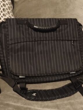 Black Pinstripe Init Laptop Messenger Bag with Padded Handle